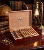 Humidor Cigar Box Holds 20 Cigars, Seal Lid Closure, Spanish Cedar Wood Travel Storage Cigar Case with Removable Divider, Humidifier and Golden Hygrometer, Gift for Man, Sapele Cherry Finish - Image 2