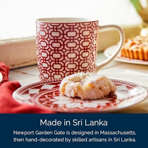 Caskata Newport Garden Gate Crimson Oversized Mugs Set of 4 | High-Design Lead-Free Porcelain Mug Set for Entertaining or Everyday | Unique Party Mugs for Wedding or Birthdays | 14 oz - Image 5