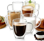 Etolies 6 Pack Double Walled Glass Coffee Mugs with Handle,12oz Borosilicate Glass coffee Cups - Insulated Clear Mugs for Espresso, Cappuccino, Latte, Tea Beverages, Drinking Glasses by Etolies