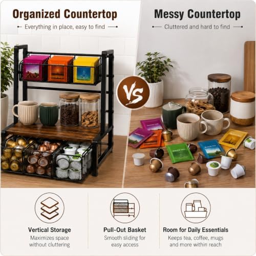 Tea Bag Organizer 3-Tier Tea Organizer with Drawer, Tea Station Caddy - Image 5