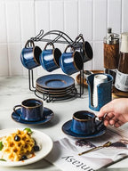 YHOSSEUN Espresso Cups Set of 6, 4 OZ Expresso Shots Cup with Sacuer, Blue - Image 3