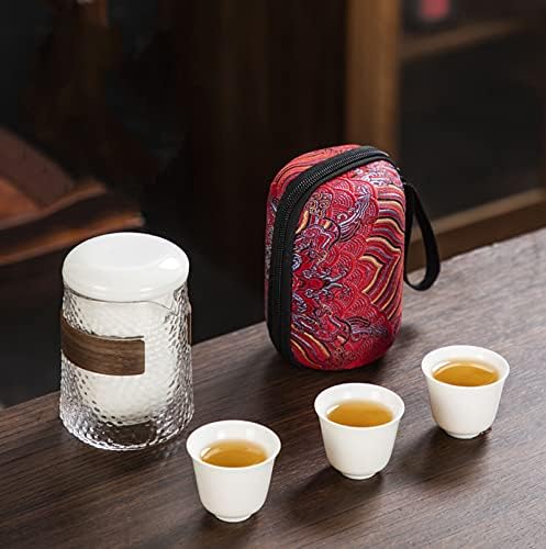 Clear Glass Teapot Tea Set with Removable Infuser Borosilicate Glass Tea Kettle, Includes 4 Ceramic Tea Cups and A Portable Travel Bag,Style 3,Style 7 - Image 2