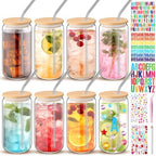 Plastic Mason Jar Cups with Lids and Straws, 16 oz, Clear, 8 Pcs by Yetene