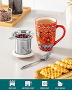 vancasso 18 Oz Tea Infuser Mug with Lid, Crimson Sunburst - Image 4