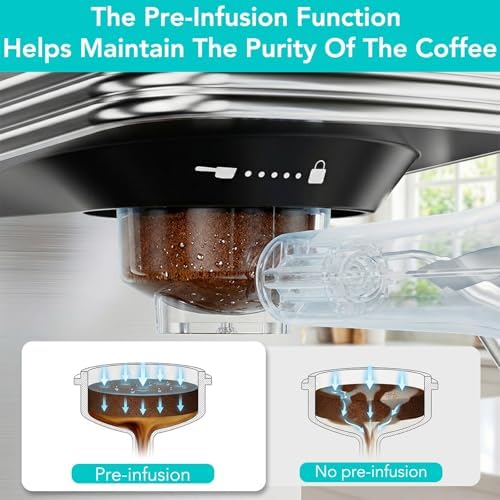 Electactic Espresso Machine 20 Bar, Stainless Steel Espresso Maker with Aluminum Steam Milk Frother, Compact Coffee Machine with 45oz Removable Water Tank, for Cappuccino,Latte&Cold Brew Home&Office - Image 7