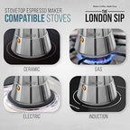 London Sip Stainless Steel Stovetop Espresso Maker Moka Pot Italian Coffee Percolator, Silver, 3 Espresso Cups - Image 6