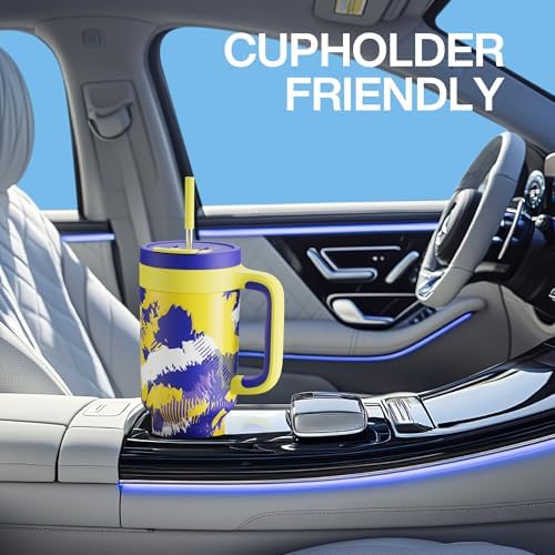 POWCAN 40 oz Tumbler with Handle, 2-in-1 Straw and Sip Lid, Leakproof, Dishwasher Safe, Insulated Stainless Steel Travel Coffee Mug, Keeps Cold for 34 Hours, Fits in Car Cup Holder (Rise to Glory) - Image 5