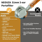 NEOUZA 51mm Bottomless Portafilter 3 Ears for CASABREWS HiBREW - Image 3