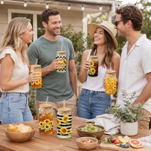 Glass Cups with Lids and Straws, 6 Pack, 16oz, Sunflower - Image 7