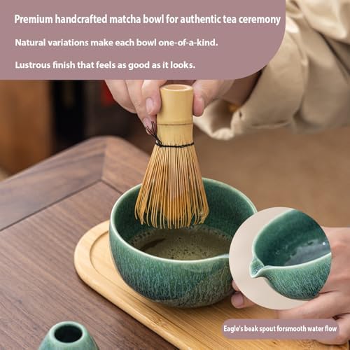 Matcha Whisk Set, Zen Travel Ceremony Kit with Cat Figurine & Incense, 9-Piece Portable Set with Bowl, Bamboo Whisk & Bag (E) - Image 3