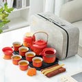ICHAG Chinese Tea Set, Japanese Tea Sets for Adults, 15-Piece Porcelain Gongfu Tea Set with Teapet & Tea Tray, Japanese Teapot Sets, Travel Tea Party Sets, for Home/Office/Outdoor/Gifts (Red) by ICHAG