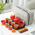 ICHAG Chinese Tea Set, Japanese Tea Sets for Adults, 15-Piece Porcelain Gongfu Tea Set with Teapet & Tea Tray, Japanese Teapot Sets, Travel Tea Party Sets, for Home/Office/Outdoor/Gifts (Red) by ICHAG