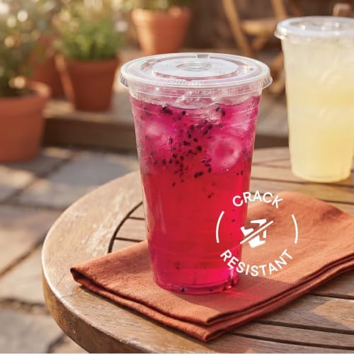Stack Man [100 Sets - 24 oz.] Clear Plastic Cups with Straw Slot Lid, PET Crystal Clear Disposable 24oz Plastic Cups with lids - Image 6