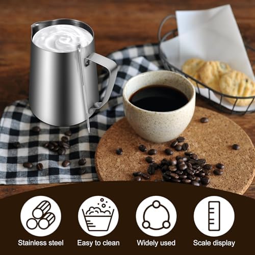 4 Set Milk Frothing Pitcher, 32oz/900ml Stainless Steel Milk Craft Coffee Latte Frothing Art Pitcher Cup, Barista Steam Jug Cup with Clear Scale and Latte Art Pen for Coffee Baking - Image 2