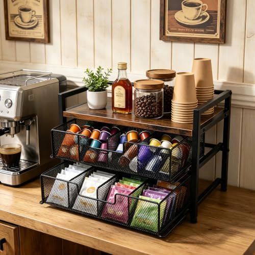 Double Drawer Tea Bag Organizer, 16-Compartment Wooden Tea Box - Image 5