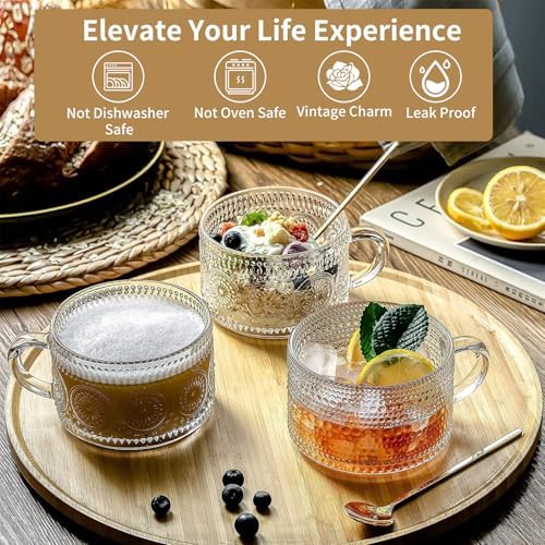 DOPUDO Vintage Glass Coffee Mugs,Overnight Oats Containers With Lids,Glass Cup With Sealed Lid and Spoon,Glass Coffee Mugs,Coffee Bar Accessories,Ideal for Cappuccino, Latte(6-Pack,14oz) - Image 5