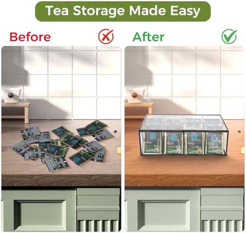 Glass Tea Bag Organizer, Tea Box Organizer Storage Box (8 Compartments) - Image 5