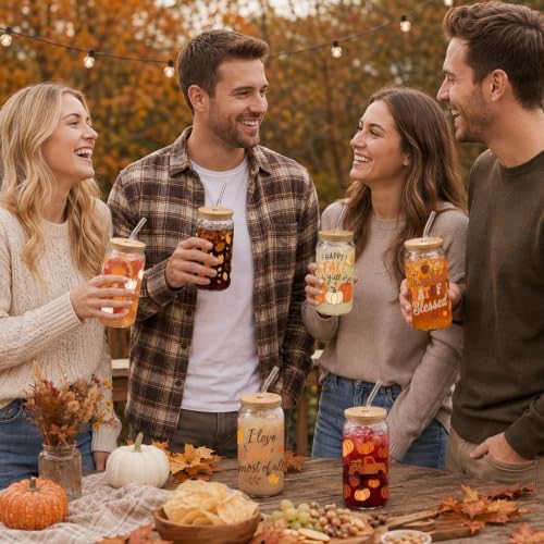Fall Glass Cups with Lids and Straws, 6 Pack, 16oz, Happy Fall - Image 7