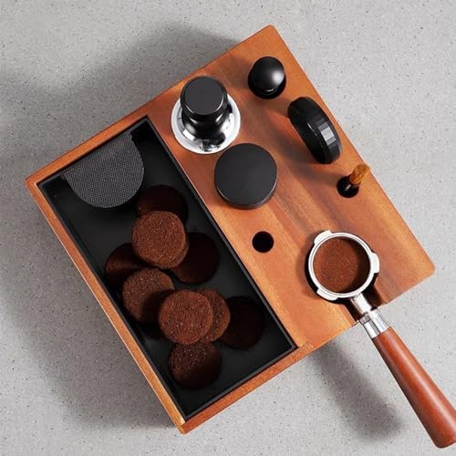Espresso Knock Box, 4 IN 1 Espresso Accessories Organizer Box Compatible with 51/53&58MM Espresso Accessories, Natural Mahogany Tamping Station Base ,Tamper Holder-1.5L Coffee Grounds Box (51/53MM) - Image 2