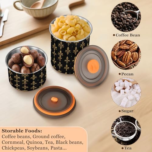 Stainless Steel Coffee Storage Containers with Airtight Lid, Gold Glitter Fleur De Lis 30oz Food Storage Container Kitchen Canister for Tea, Coffee Beans, Ground, Sugar Storage - Image 5