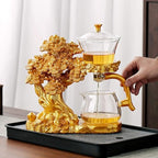 Zurucily Semi Automatic Teapot Set, Glass Teapot Set with Strainer Kungfu Tea Sets (Golden tree-b) - Image 2