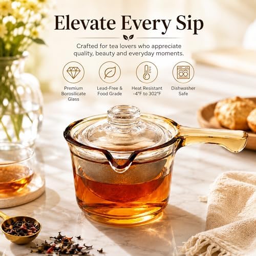 Single Serve Glass Teapot, 12 oz Side Handle Kyusu, Infuser for Loose Tea - Image 3