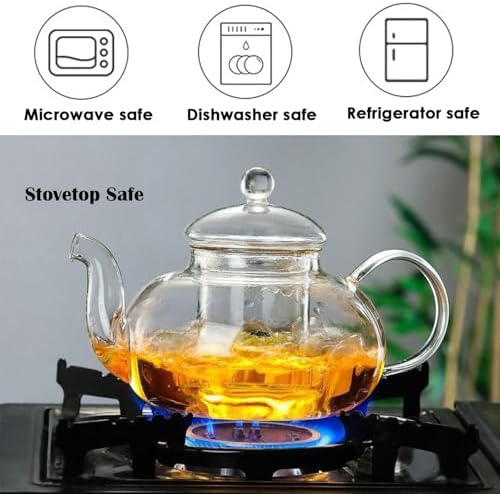 Glass Teapot 600ml/20.3oz with 6pcs Double Wall Teacups Removable Infuser Stovetop Safe Glass Tea Kettle Loose Leaf and Blooming Tea Maker Set - Image 6