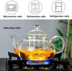 Glass Teapot 600ml/20.3oz with 6pcs Double Wall Teacups Removable Infuser Stovetop Safe Glass Tea Kettle Loose Leaf and Blooming Tea Maker Set - Image 6