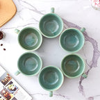 Coffeezone Set of 6 Cups Vintage Design 12 oz Professional Barista Ceramic Latte Art Cappuccino Cups Set (Green * 6) - Image 3