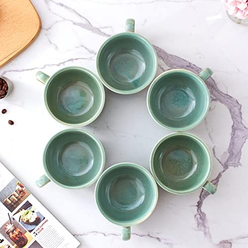 Coffeezone Set of 6 Cups Vintage Design 12 oz Professional Barista Ceramic Latte Art Cappuccino Cups Set (Green * 6) - Image 3