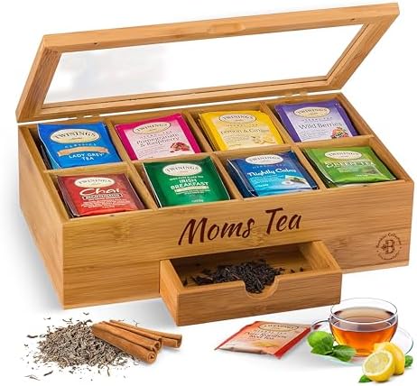 Personalized Tea Bag Organizer - Custom Engraved Bamboo Tea Box Organizer, 8-Compartment Tea Box with Magnetic Acrylic Lid, Mothers Day Gifts for Mom, Grandma Gift Wife Gift, Tea Lover Gift by Bambusi by Bamb%C3%BCsi