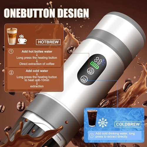 Portable Coffee Machine w/ 2 Rechargeable Batteries, 8 Cups, 20bar, USB-C, Espresso coffee Maker for Camping Travel Office, Ground & Capsule Compatible - Image 7