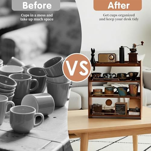 Coffee Mug Holder Countertop 4 Tiers Walnut Station Organizer for Kitchen - Image 5