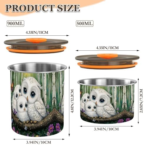 Stainless Steel Coffee Storage Containers with Airtight Lid, Forest Owl Butterfly Flower 30oz Food Storage Container Kitchen Canister for Tea, Coffee Beans, Ground, Sugar Storage - Image 2