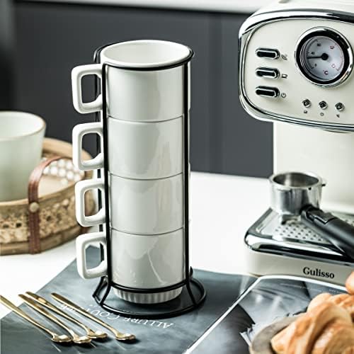 Miamolo Coffee Mugs Set of 4, Stackable Coffee Cups with Stand and Spoons - Image 3