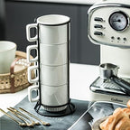 Miamolo Coffee Mugs Set of 4, Stackable Coffee Cups with Stand and Spoons - Image 3