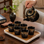 Japanese Tea Set, Black Porcelain Tea Set with 1 Teapot Set, 6 Tea Cups, 1 Tea Tray, 1 Stainless Infuser, Beautiful Asian Tea Sets for Adults, Tea Lover/Women/Men (Black BeadChain Pattern) - Image 7