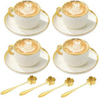 Coffee Cup and Saucer Set of 4, 5 oz Ceramic Espresso Cups Set by Hebaogugu