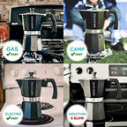 GROSCHE Milano Stovetop Espresso Maker Moka pot 9 espresso Cup - 15.2 oz, Black and 3 Replacement Seals Gaskets Bundle Stove top coffee maker Moka Italian espresso coffee maker and replacement gaskets - Image 6