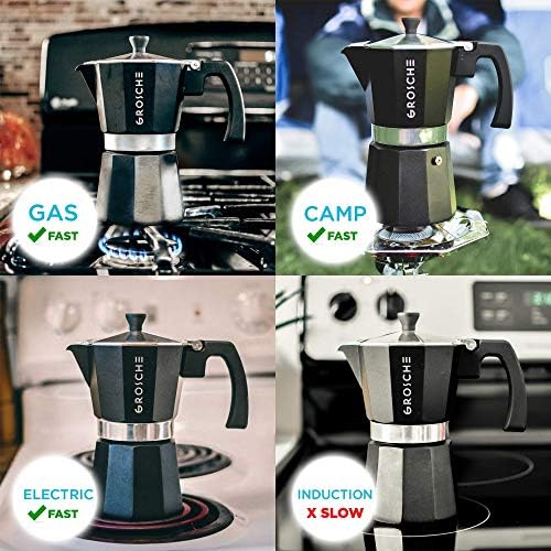 GROSCHE Milano Stovetop Espresso Maker Moka pot 6 espresso Cup - 9.3 oz, Black and 3 Replacement Seals Gaskets Bundle Stove top coffee maker Moka Italian espresso coffee maker and replacement gaskets - Image 6