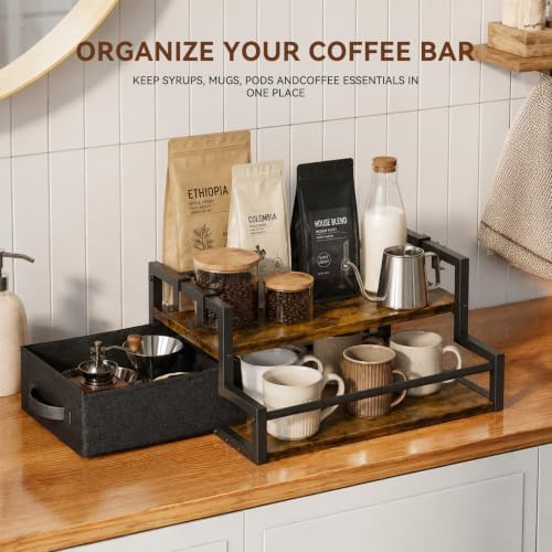 Coffee Syrup Organizer Rack with Drawer, 2 Tier Coffee Bar Organizer - Image 2