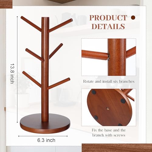 8 Pcs Mug Tree Wooden Coasters Set, Cup Holder 6 Hooks Counter - Image 2