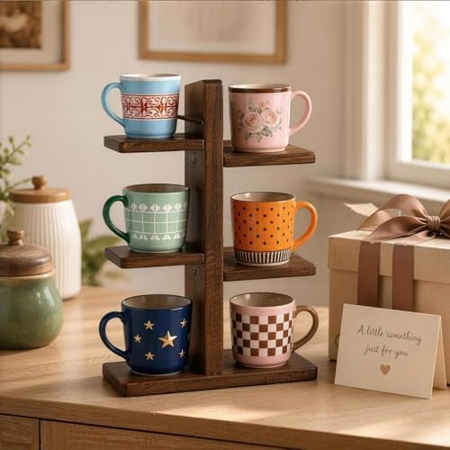 Wooden 3-Tier Countertop Coffee Mug Holder, Coffee Mug Display for Kitchen, Home & Café, Suitable for Storing Cups, Tea Cups & Small Items - Image 7