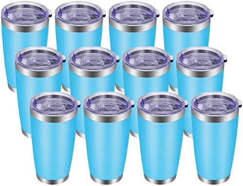 VEGOND 20oz Tumbler with Lid and Straw Stainless Steel Tumbler Cup Bulk Vacuum Insulated Double Wall Travel Coffee Mug Powder Coated Coffee Cup, Sky Blue, 12 Pack by VEGOND