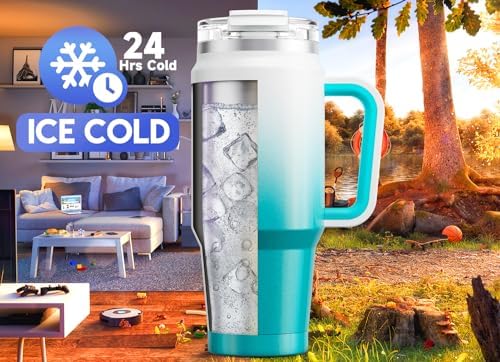 Meoky 32 oz Tumbler with Handle, Insulated Tumbler with Lid and Straw, Stainless Steel Travel Mug, Keeps Cold for 24 Hours, 100% Leak Proof, Fits in Car Cup Holder (Azure) - Image 2