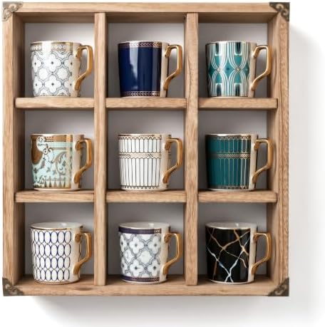 9 Slot Coffee Mug Display Rack - 17in Wall Mounted(Brown) by MITREL