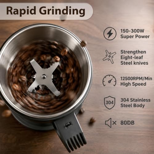 Electric Coffee Grinder, Durable Stainless-Steel Spice Grinder - Image 2