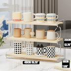 3-Tier Mug Holder Countertop,Wooden Rattan-Look Coffee Station Shelf, Cup Holder Mug Display Rack for Home Kitchen,White,19.29" - Image 2