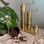 Turkish Coffee Grinder Set of 3 - Brass Manual Mill with Folding Handle and Adjustable Grind for Coffee Beans and Black Pepper Only, Not for Salt, 8.7, 7 and 3.3 Inch, Gold Kitchen Decor Gift - Image 4