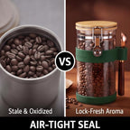 uxcell Airtight Glass Canister with Bamboo Lid & Spoon, Glass Coffee Bean Storage Container 1200ml/40oz Kitchen Pantry Sealed Freshness for Grounds Tea Cereal Sugar, Green - Image 2